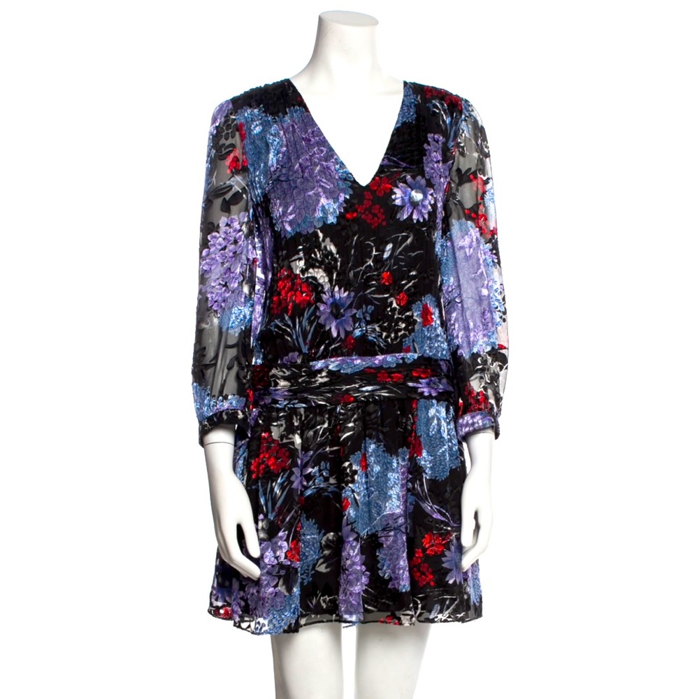 Alice + Olivia Blue Floral Tessie Silk Blend Popover Mini Dress